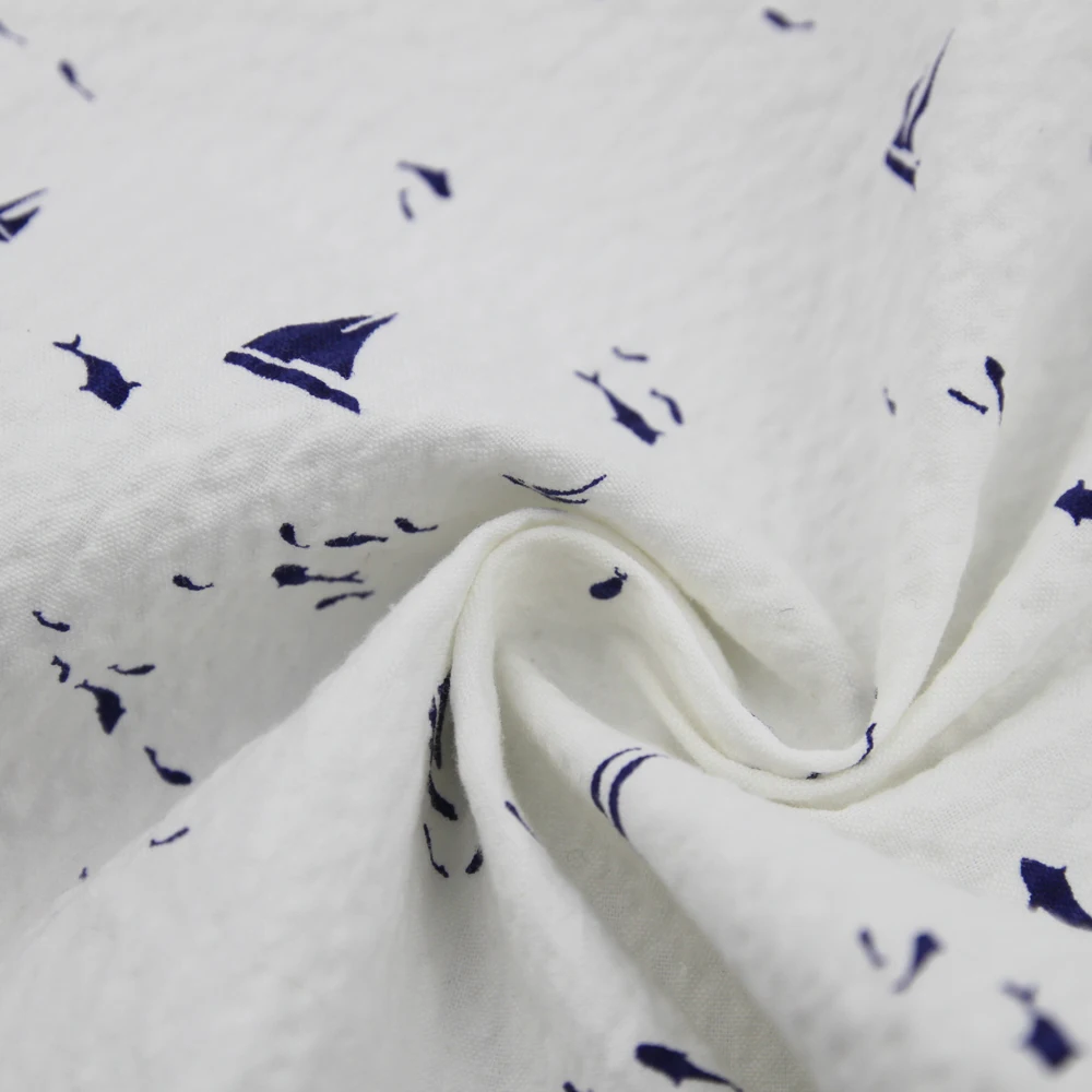 New Style Printed Seersucker Fabric Cotton Spandex Blend Seersucker Printed Stretch Batik Fabric for Spring Summer Clothing