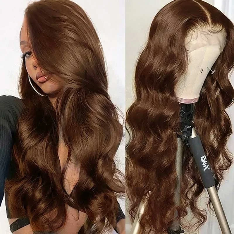 13x4 Body Wave Lace Front Wigs Chocolate Brown Front HD Swiss Lace Wig Dark Brown 100% Human Hair For Women
