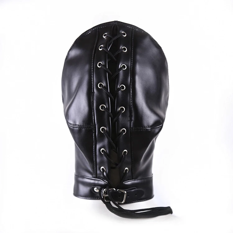 Sex Slave Toys Leather BDSM Harness Breathable Bondage Hood Restraint Head Gear for Couples