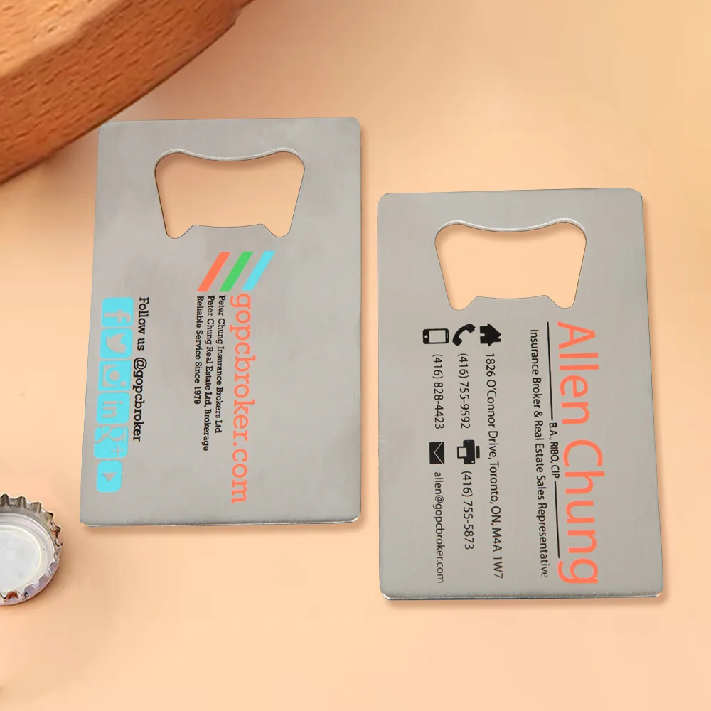 Wholesale bulk blank card bottle opener sublimation custom engraved logo metal business credit card bottle opener