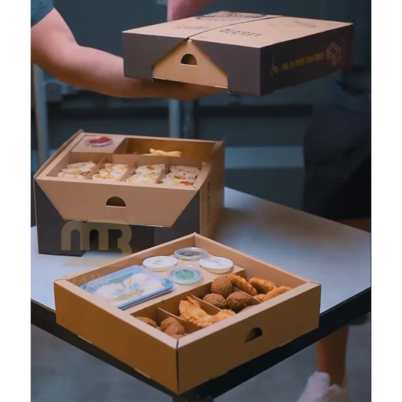 custom new party triple decker grazing box Catering fast food Packaging sauce Divider cup combo platter container deformable lid