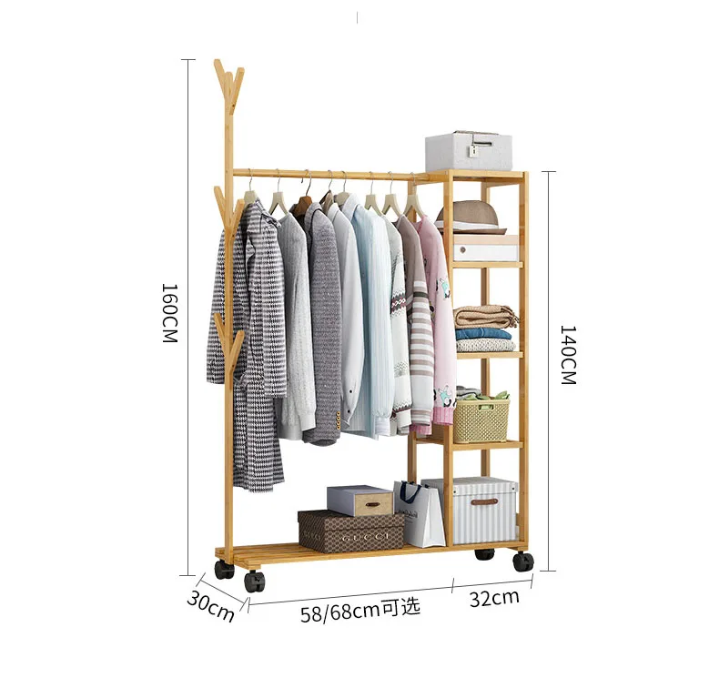 
Floor bedroom mobile multifunctional clothes hanger Simple modern vertical simple European clothes rack 