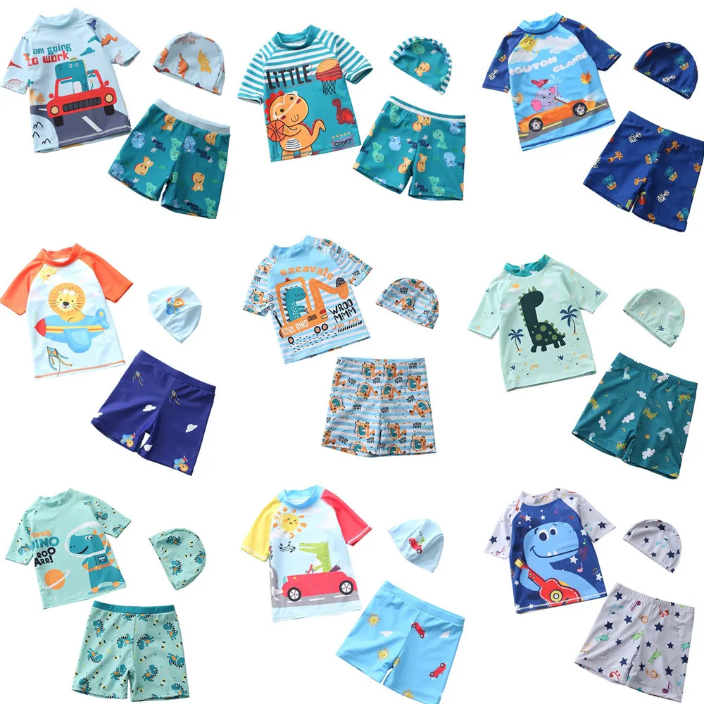 Summer Boy Swimwear Shirt Set Beachwear Print Bathing Suit Kids Swimsuit