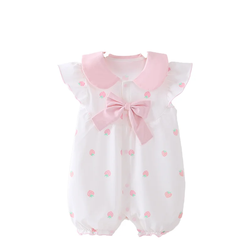 Летний милый комбинезон в Корейском стиле с короткими рукавами для девочек Новая детская одежда для ползания тонкая От 0 до 2 лет ODM
