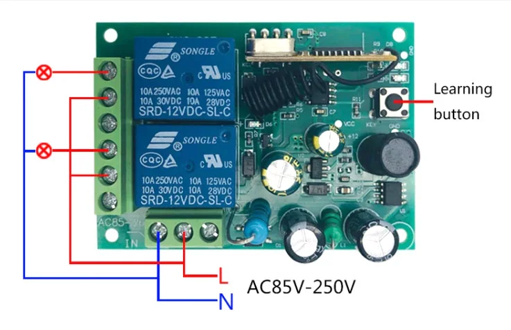 433Mhz Universal Wireless Remote Control Switch AC 220v 110V 120V 2CH Relay Receiver Module and 2pcs RF 433 Mhz Remote Controls