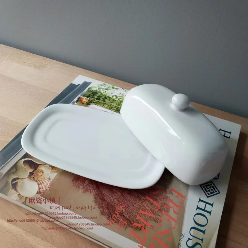 Custom Wholesale Porcelain Kitchenware Rectangle Ceramic Butter Dish Plate Dessert Butter Dish with Lid