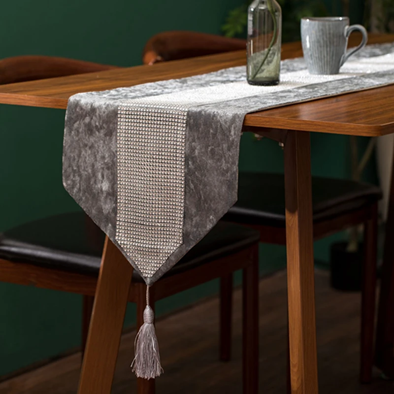 i@home metallic glitter fringe contemporary light grey winter velvet table runner for long table