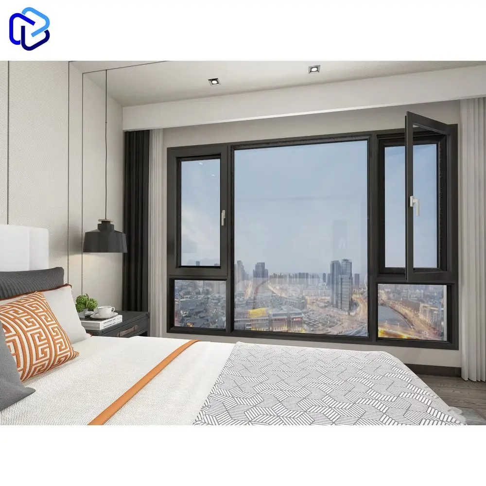 Black latest bullet proof double pane french aluminum casement modern house half round aluminium design in pakistan home windows