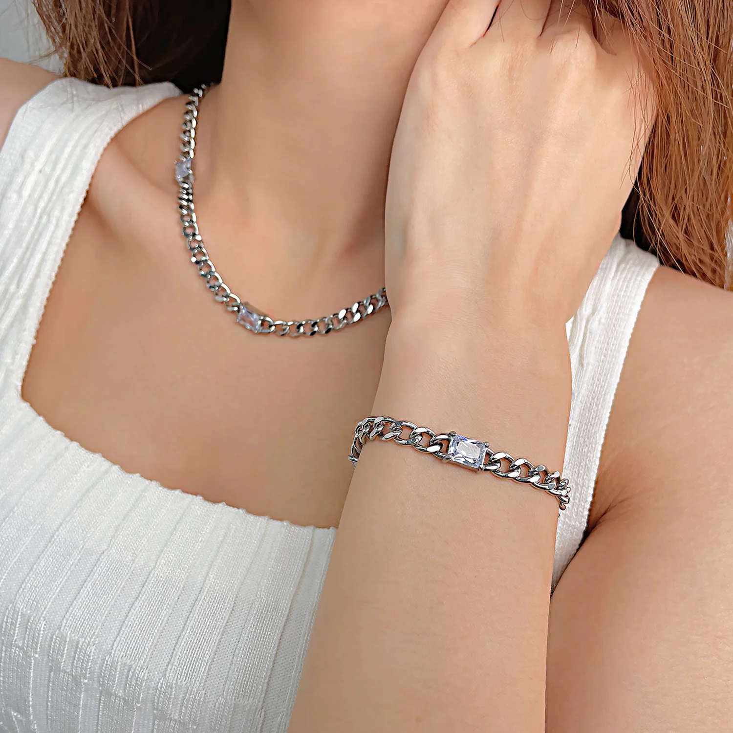 Fashionable Zircons Stainless Steel Chunky Necklaces Fashion Gold Plated Jewelry Waterproof And Tarnish Free Rope Chain Necklace