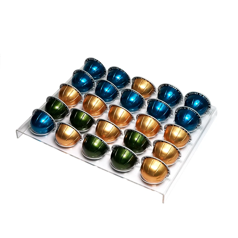 Chinese Factory 1PCS 25PCS Capsules Organizer Tray Flat Countertop Acrylic Coffee Pod Holder Storage Drawer