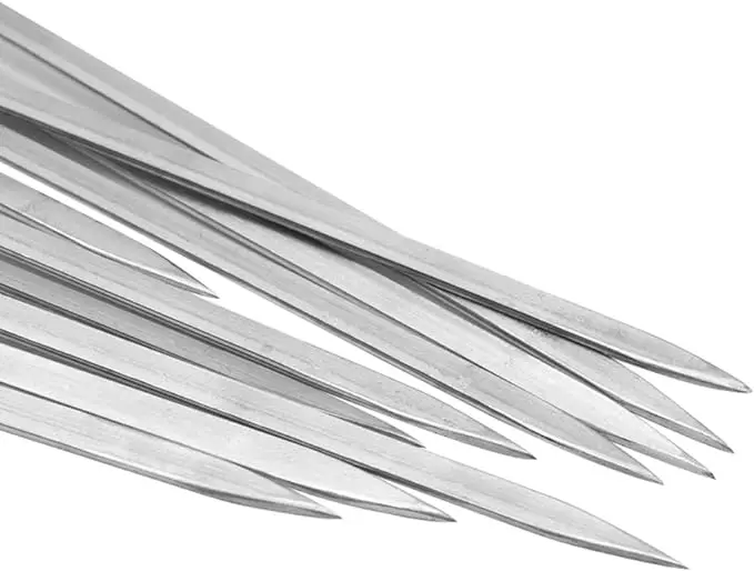 Mydays Outdoor BBQ Grills Flat Barbecue Metal Stainless Steel Kebab Skewers With Long Handle For Camping Picnic