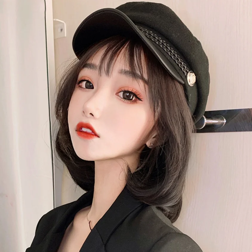 Bobo Chemical Fiber Hot Filament Short Straight Hair Navy Hat With Wig For Women