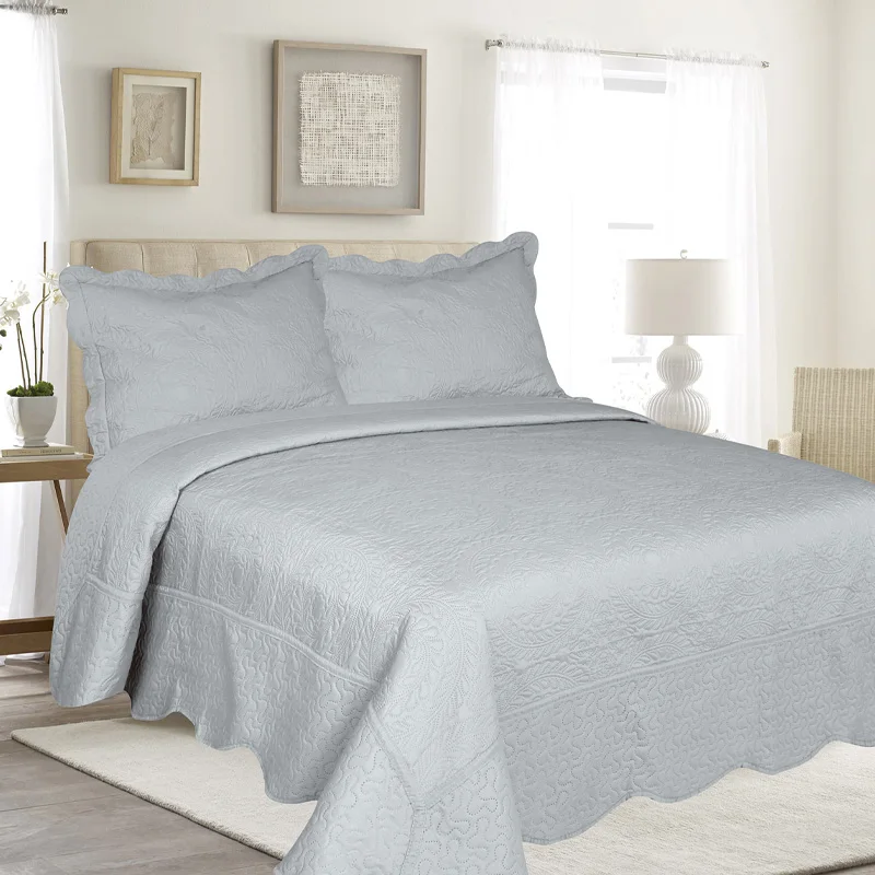 New 3pc Plaid Reversible Bedspread/Quilt Set Satin Coverlet set