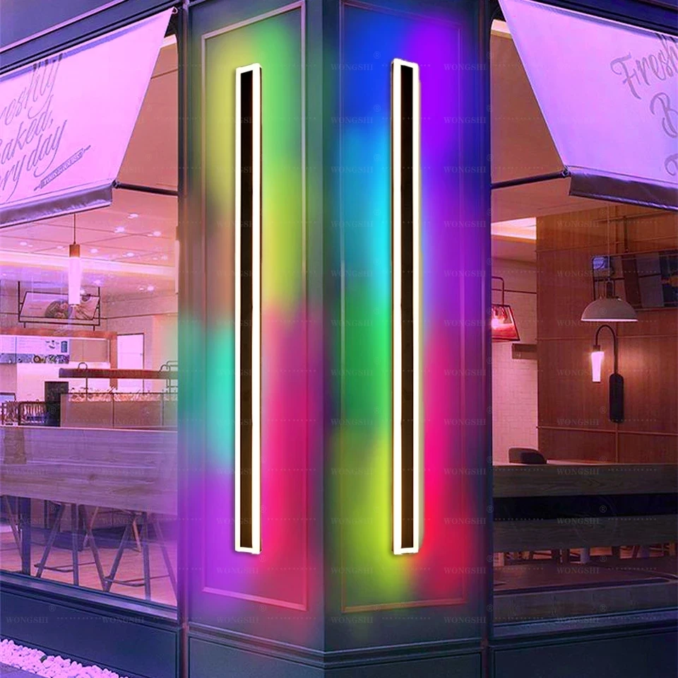 Modern Waterproof outdoor Long Strip LED wall lamp IP65 RGB Color Changing Wall Light Garden porch Wall Sconce Light