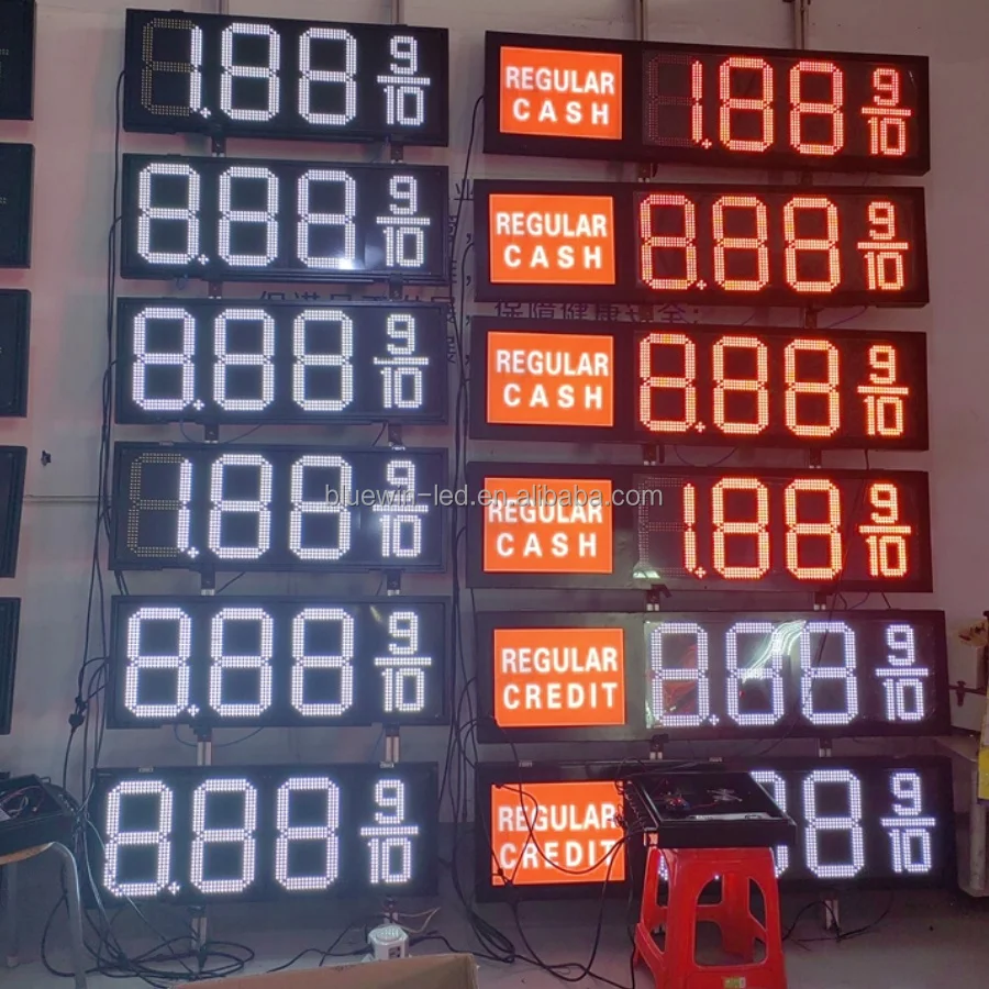 Gas station LED red green digital display 888 9/10 custom production 8-24inch