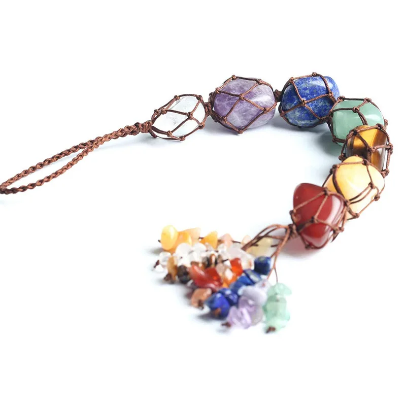 Chakra Necklace spiritual healing crystals 7 tumbled stone Car crystal chakra pendant