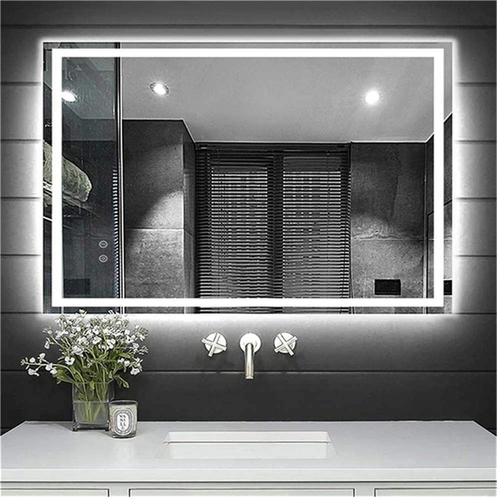 Luxury Custom Logo House Touch Switch Mirrored Large Wall Clock Led Bathroom Mirror Cabinets Washing