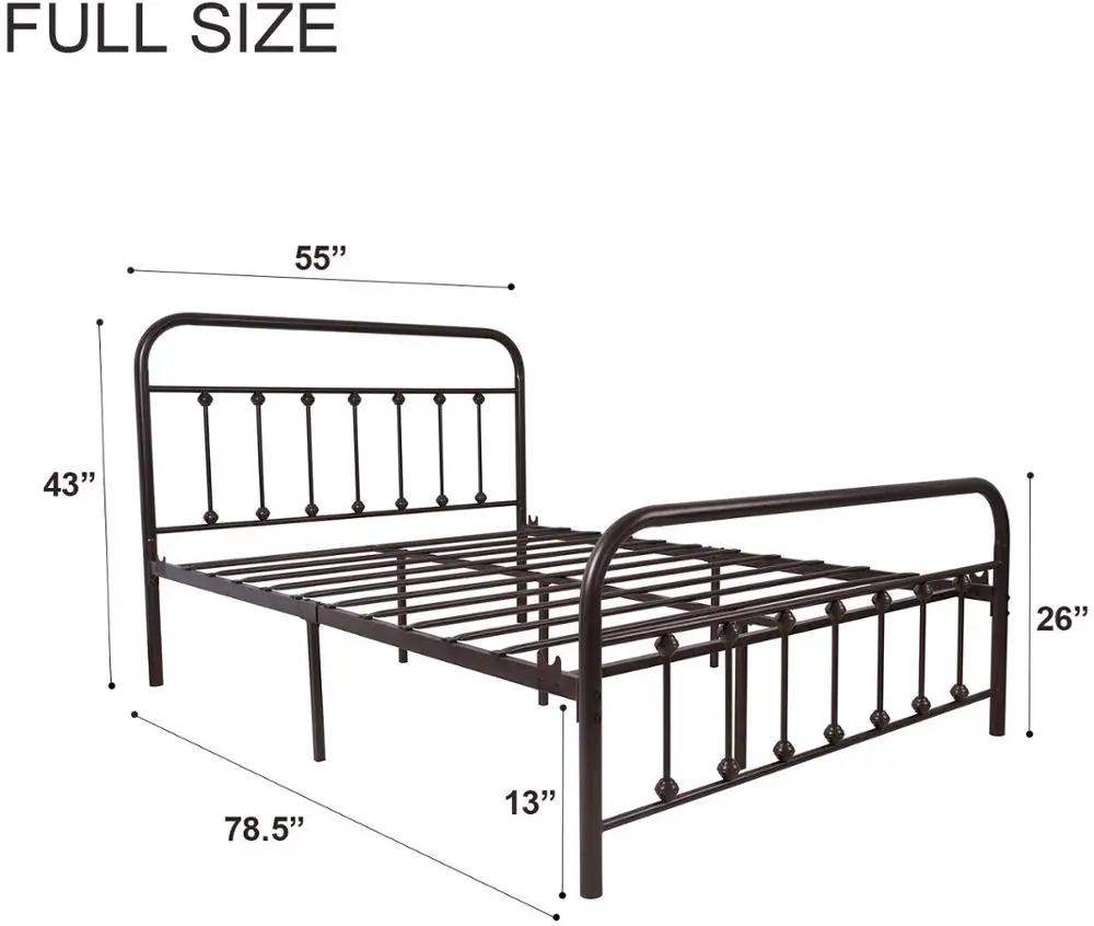 Metal Bed Frame Full Size with Headboard and Footboard Single Platform Mattress Base Metal Tube and Iron Art Bed