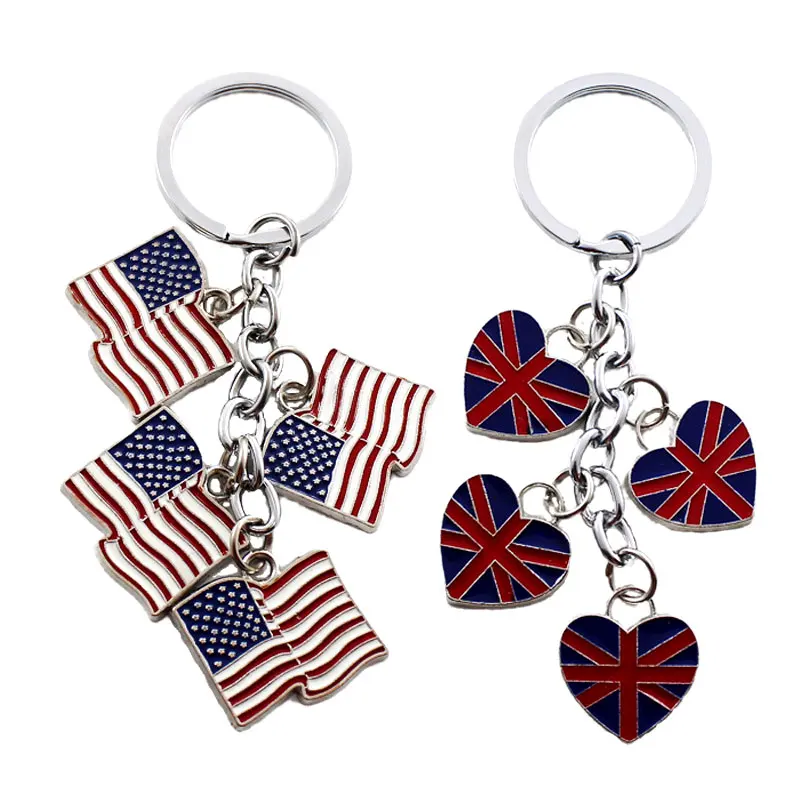 Custom national united kingdom uk american usa key chain keyring metal soft enamel country flag keychain