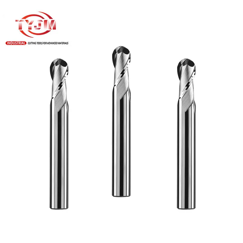 Carbide  2 Flute Carbide Spiral Tapered Ball Nose End Mill tungsten steel uncoated ball milling for non-ferrous metal processing