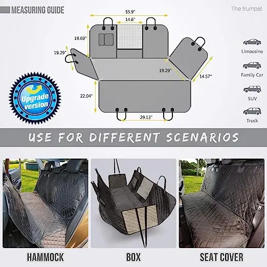 Durable Dog Car Seat Cover Pet Hammock for Car Travel Bed Back Seat Extender for Dogs