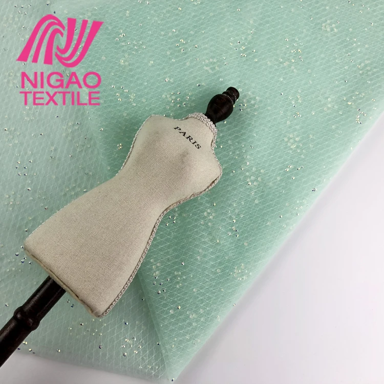 Spring and summer fabrics rhinestone covered tulle fabric Crystal voile lace fabric for wedding party dress