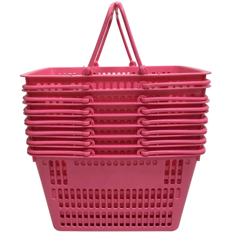 Pink Two Handle Foldable Shopping Basket Supermarket Baskets Shopping Basket