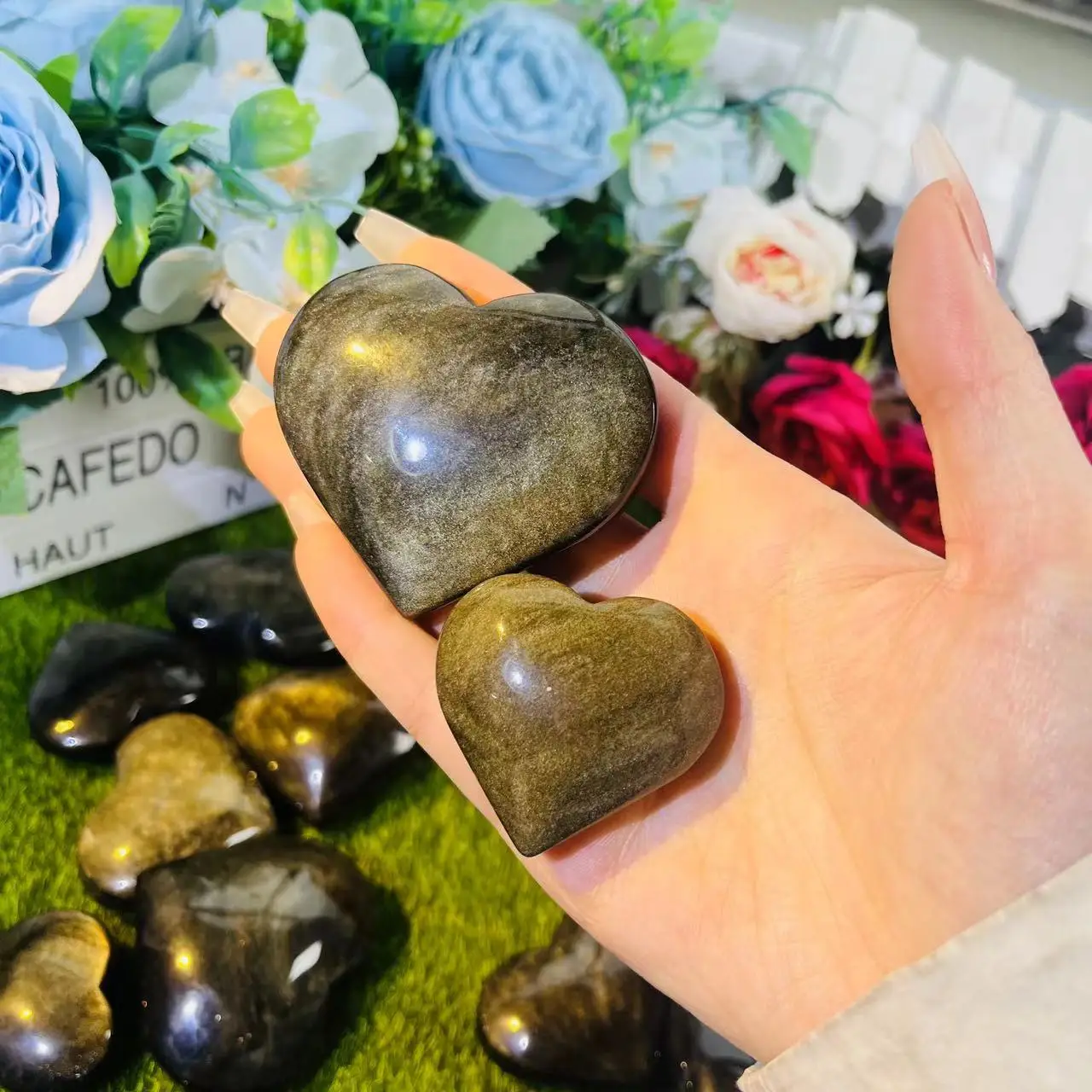 Wholesale Natural High Quality Golden Obsidian Heart Crystal Hearts  For Healing