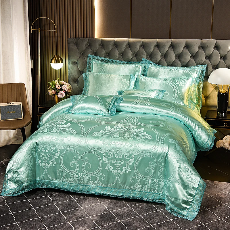 Romly  Wholesale  Custom 3D Damask jacquard european 5-star luxury hotel natural queen King size bedding set