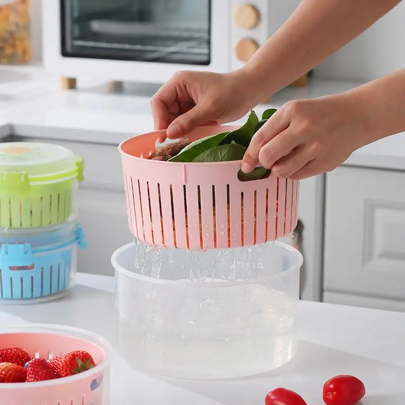 Fresh Produce Saver Veggie Fruit Storage Crisper with Drain Colander Fridge Food Storage Container with Strainer