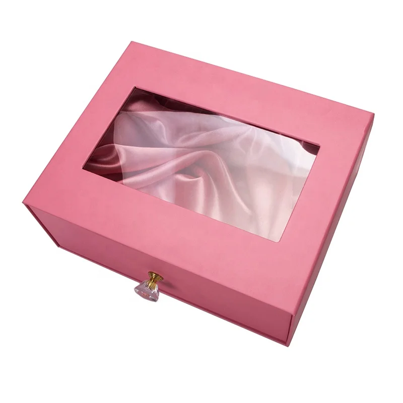 
Luxury hair extension gift or wigs packaging drawer boxes with crystal handle and silk inside 