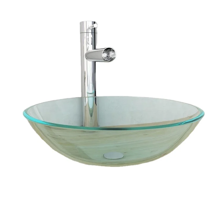 Clear Glass Round Circular Poly Resin Bathroom Wash Hand Basin