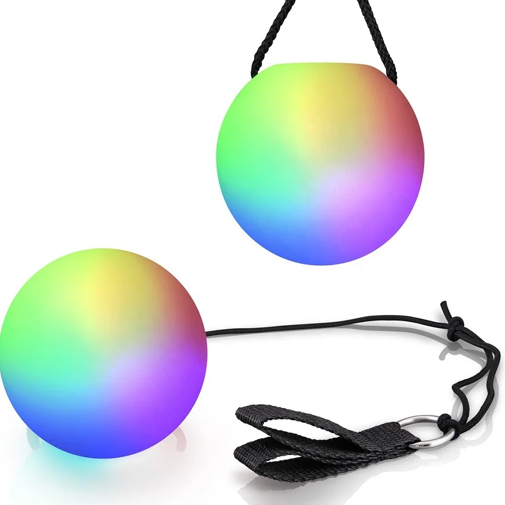 Battery Operation Colorful Lamp Pressure Reducing Squeezing with Cable Health Sports Training LED Toy Poi Ball