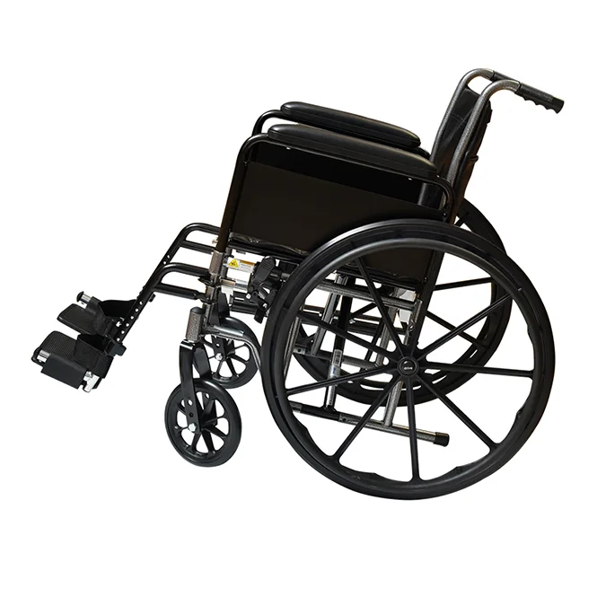 Black Foldable Steel Manual Wheelchair with Swing-Away Footrest for Enhanced Mobility Support