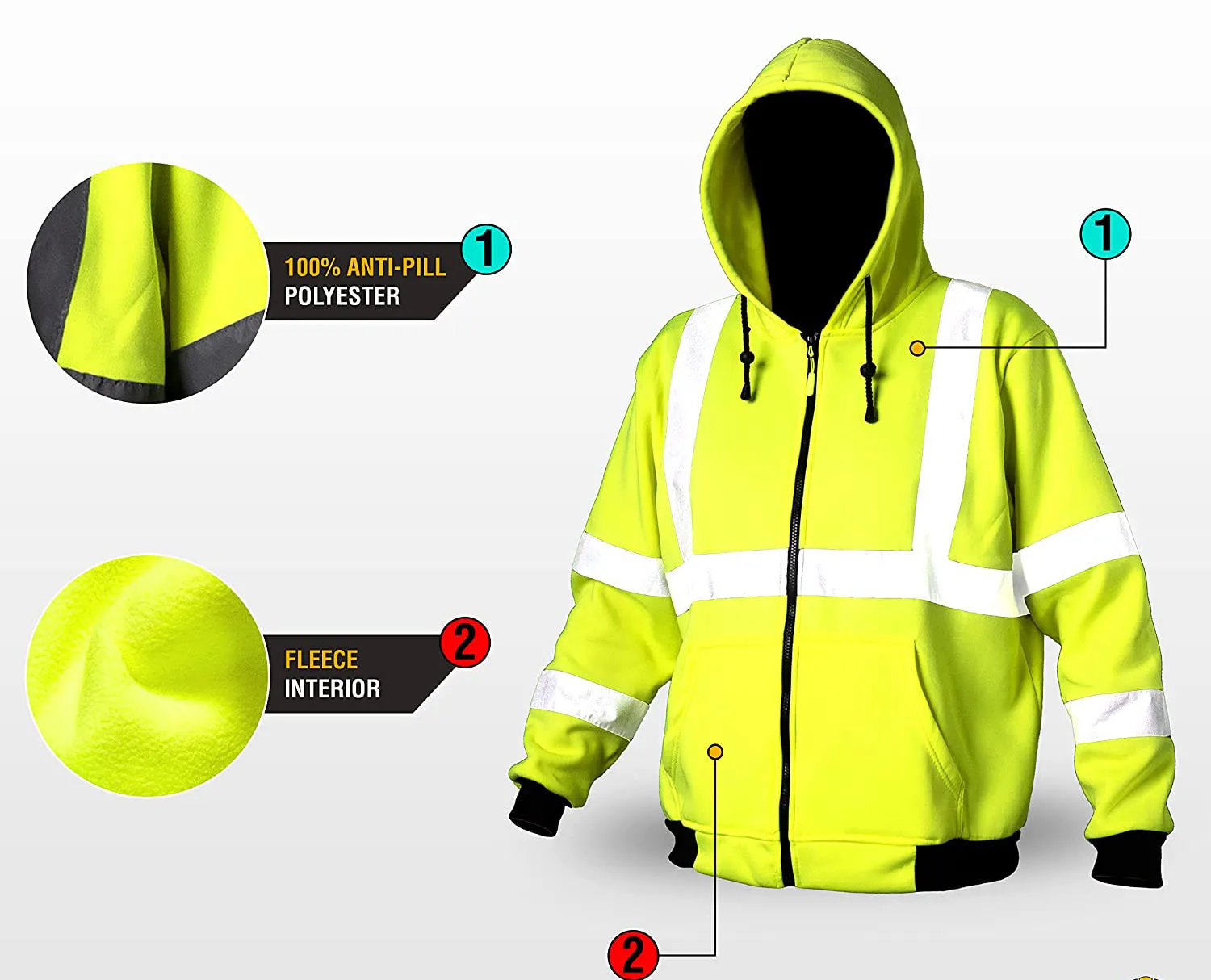 Safety Fleeced High Visibility Reflector Hoodie Class 3 Reflective Winter Work Jacket