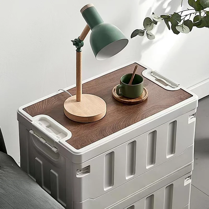 Heavy Duty Plastic Folding Container with Wood Lid European Design Style for Home Living Sundries Decorative Folding Box