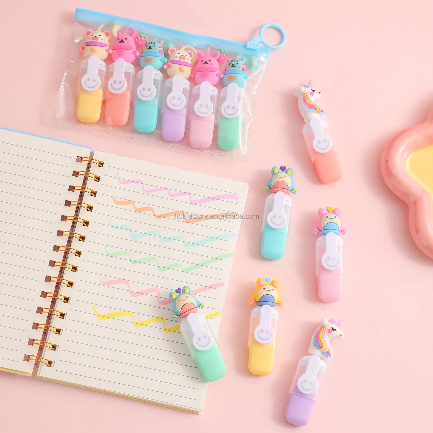 6 sets of cartoon watercolor pens for children, six-color brush set for primary school students, stationery markers