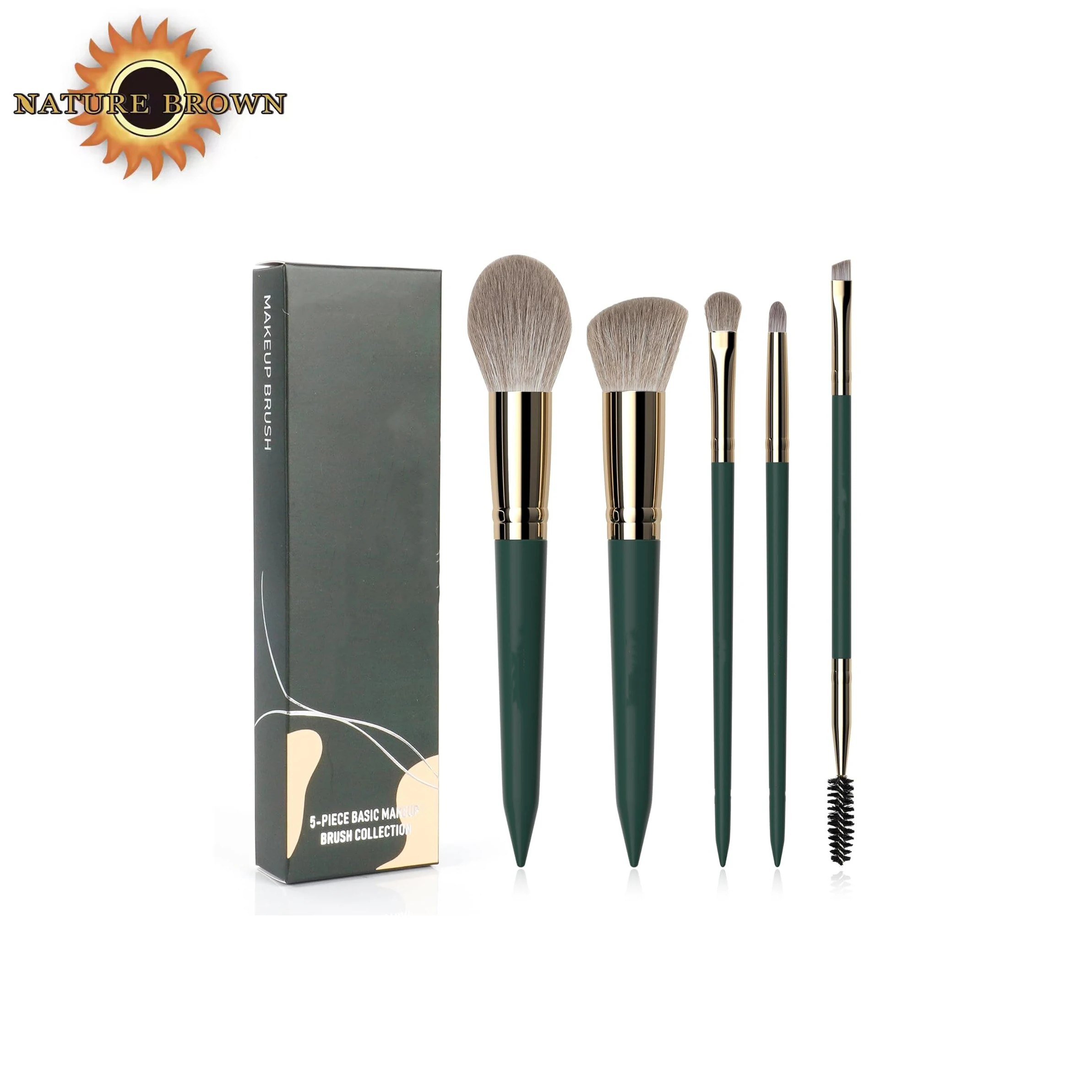 5-Piece Multifunctional Travel Makeup Brush Set Dense Bristles Soft Hair Hypoallergenic Cruelty-Free for Perfect Application
