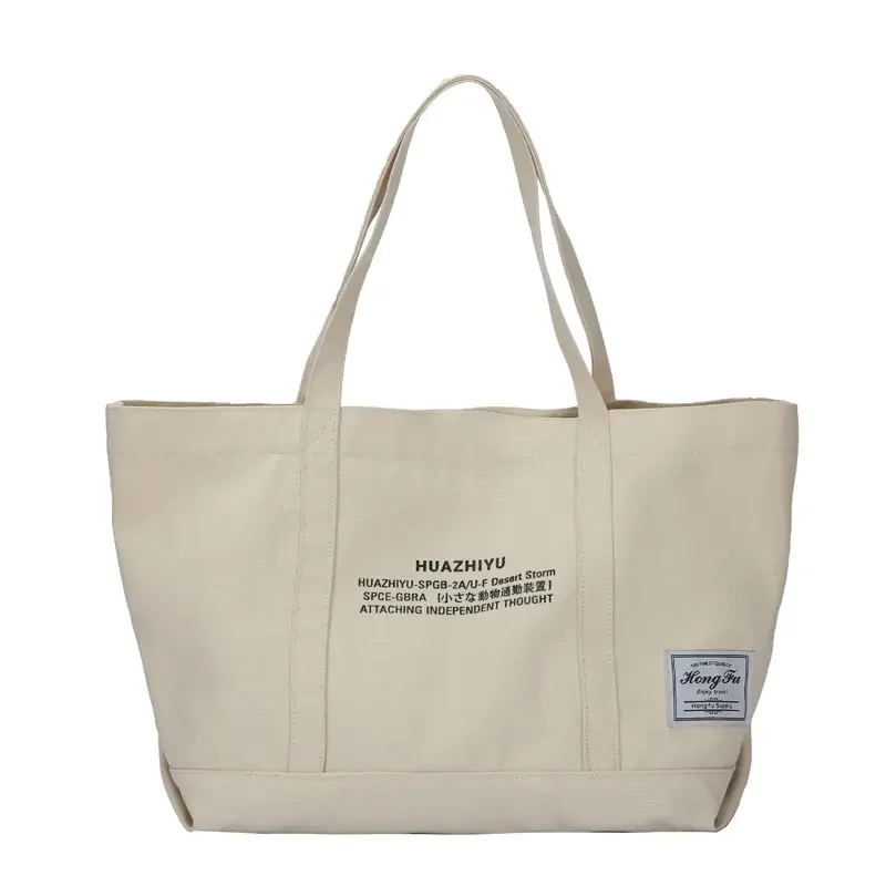 Custom Logo Eco-Friendly Recycled Plain Cotton Canvas Extra Large Shopping Carry Bags with Striped Pattern