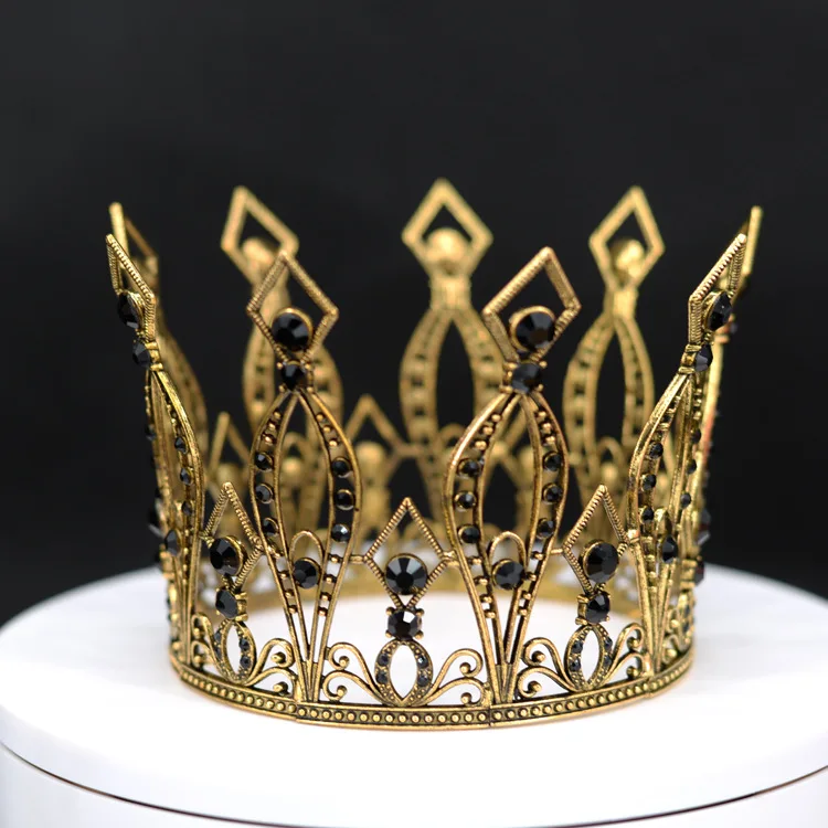 Wholesale Gold Beauty Round Pageant  Tiara  Flower Crown Full Circle Mini Cake Topper Crown For Birthday