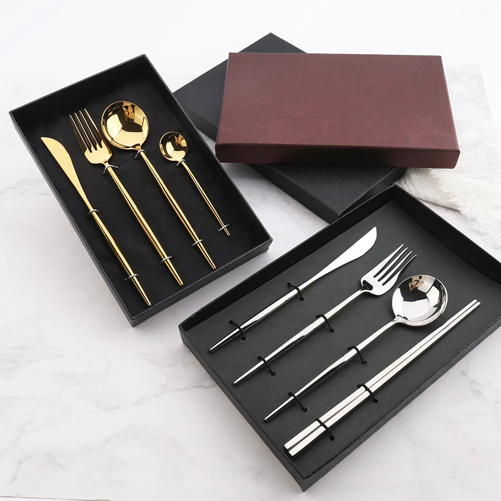 Manufacturer party high quality luxury knife spoon fork 4pcs stainless steel flatware gold cutlery set