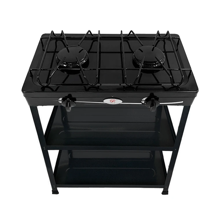 wholesale outdoor portable kitchen stove 2 burner gas cooker with cabinet shelves