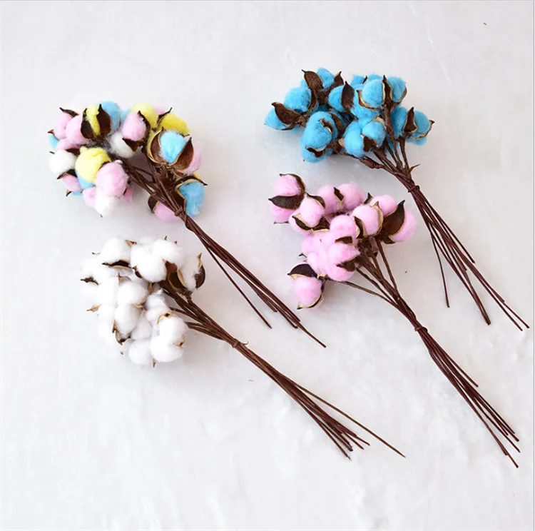 R-1222 красочный ватным тампоном стеблей украшения искусственные цветочные выборка хлопковое с изoбрaжeниeм цвeтoв Для композиции Home Decor