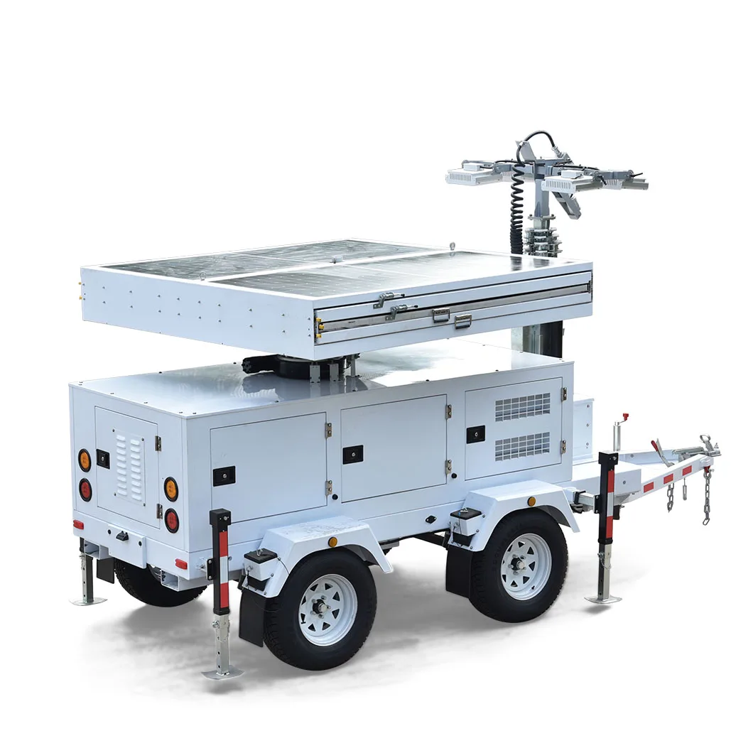 Large battery capacity mobile solar light tower with LED lights