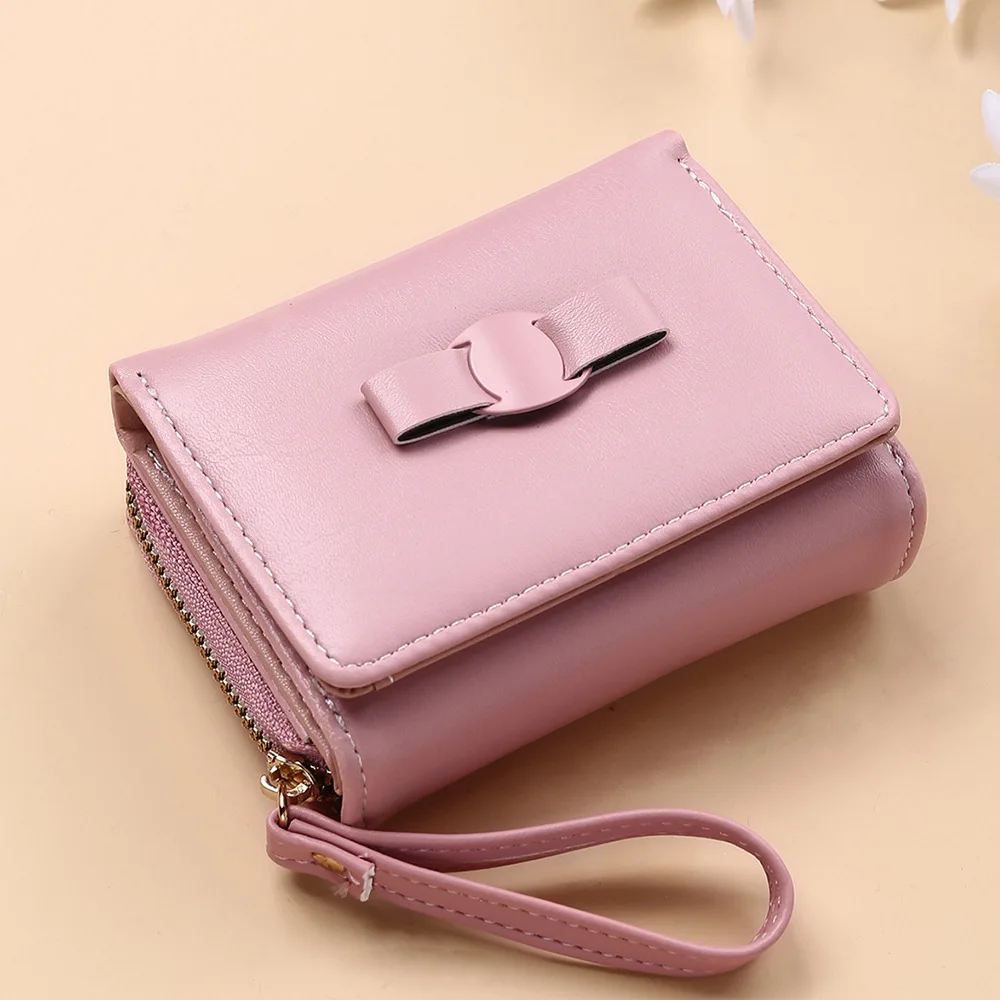 2022 New Women Wallet Short Card Holder Girl Gift Cute Simple Small Bow Zipper Coin Pocket Purse