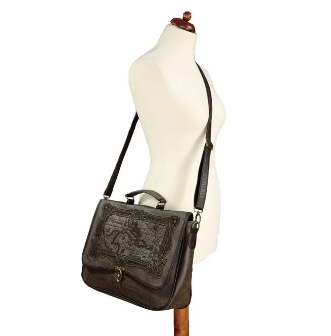 
Tiberio Dark Side Pirate Map Brown Vegan Leather Steampunk Messenger Bag IN WHOLESALE RATES 