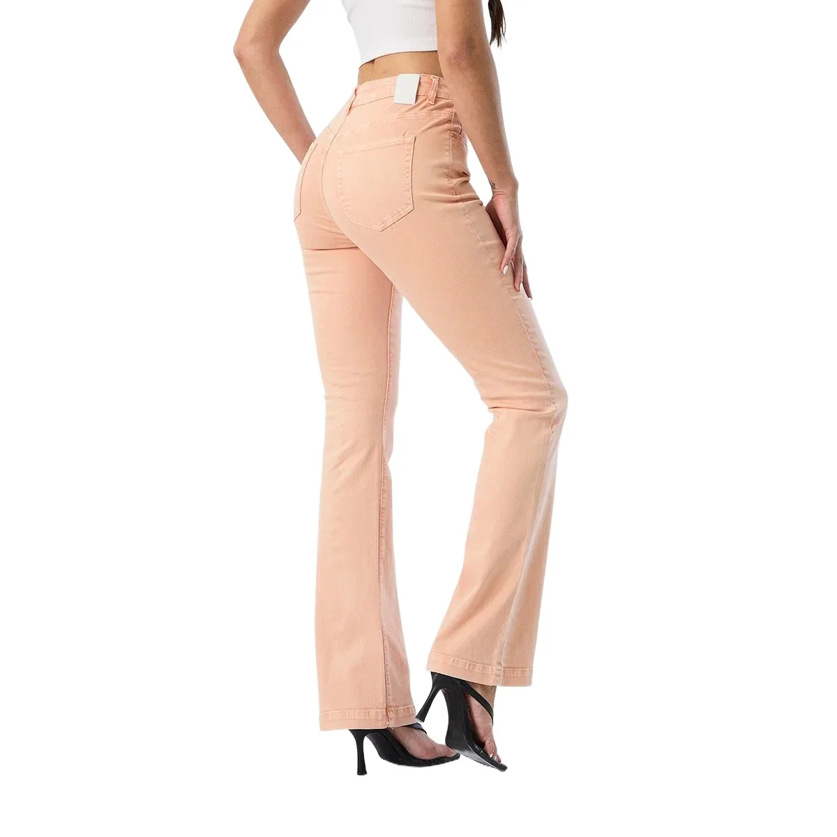 New Fashion Orange Colored High Waist Skinny Flare Jeans for Women Trendy Stretchy Wide Leg Pants Casual