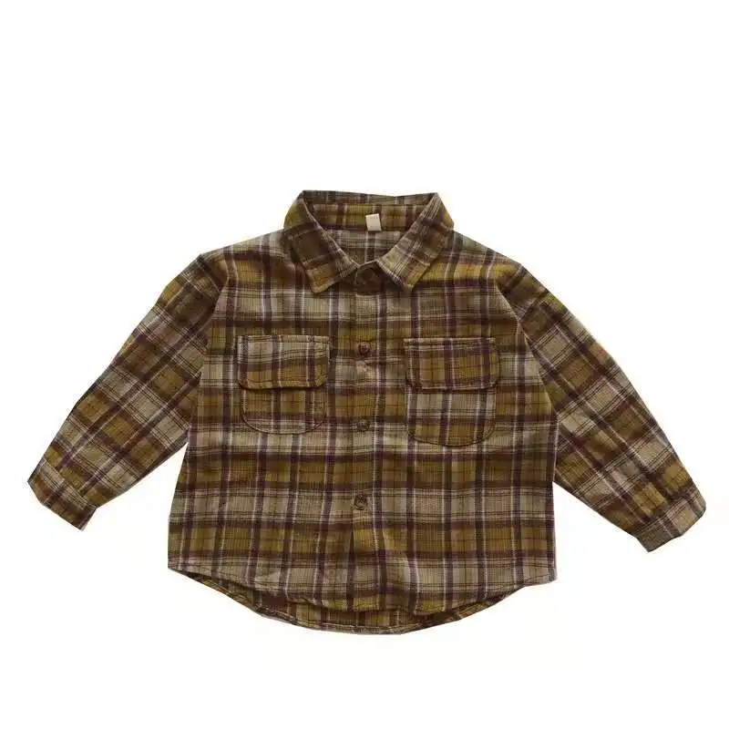 Рубашки в клетку с длинным рукавом для мальчиков и девочек, Детский кардиган, хлопковый свитер, детская одежда для холодного сезона, куртка