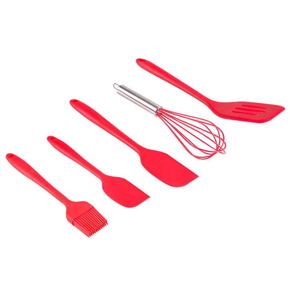 
2021 Amazon Hot Sale Kitchenware Rose Gold Spatula Eggbeater Shovel Food Clip Silicone Baking Tool 5-piece Set 