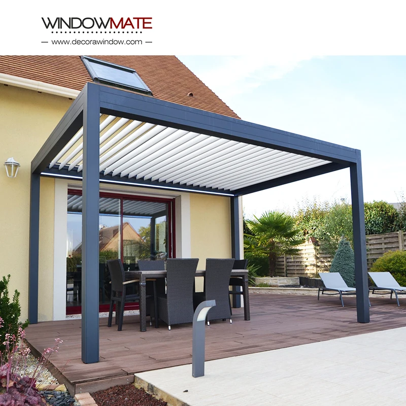 Wall mounted aluminum set solar panel waterproof sunroom pergola brackets glass walls pavilion smart pergolas for outdoor